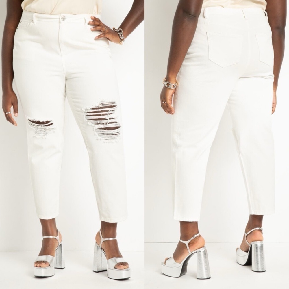NWT Eloquii White Distressed High Rise Ankle Skinny Jeans